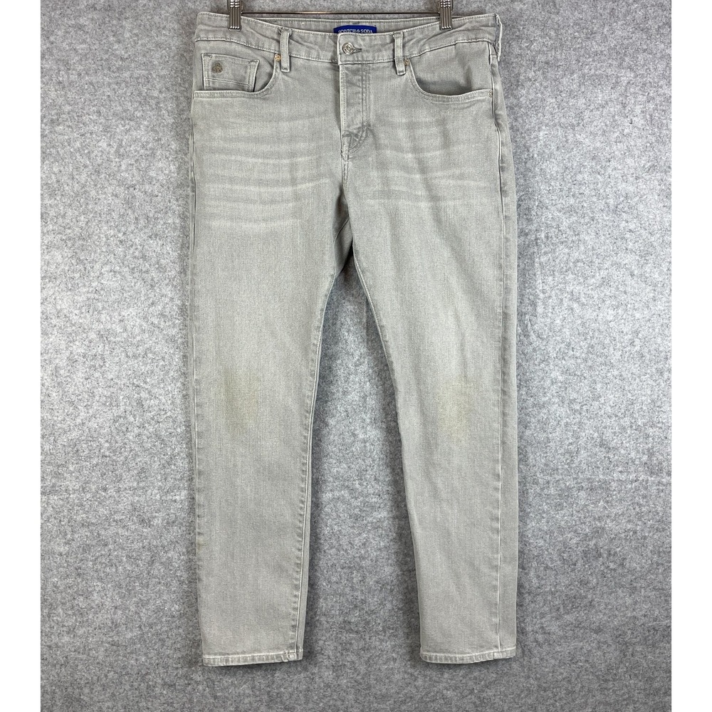 Scotch & Soda Ralston Jeans Mens 34x30 Gray Light Gray Button Fly Slim Fit